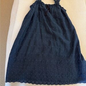 Elegant Navy Eyelet Casual Dress